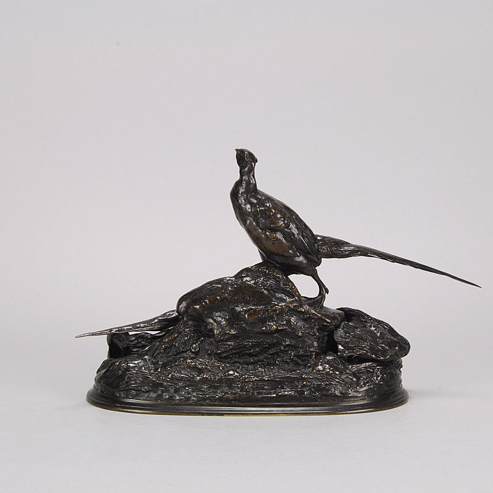 Auguste Cain Bronze of Nesting Pheasants 