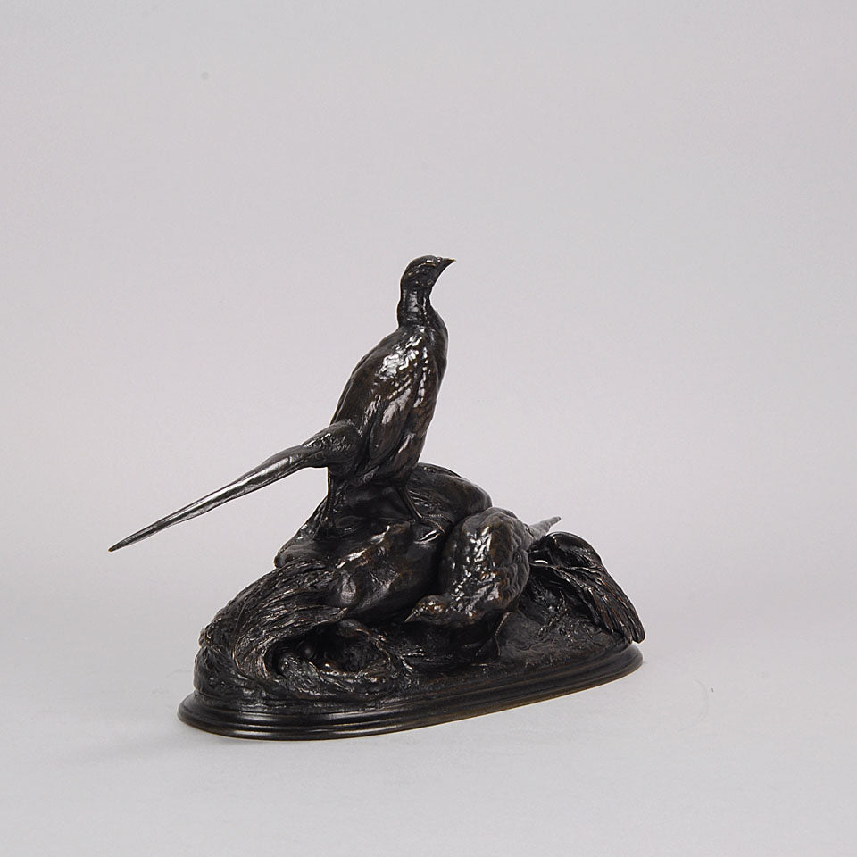 Auguste Cain Bronze of Nesting Pheasants 