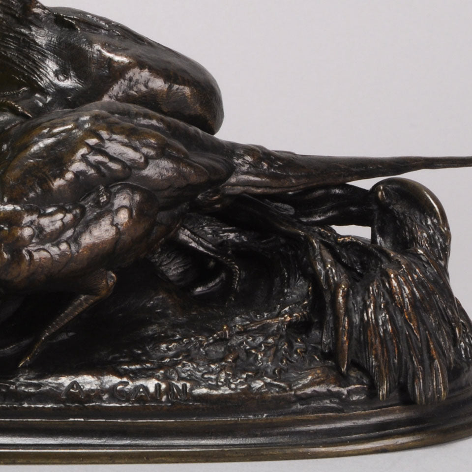 Auguste Cain Bronze of Nesting Pheasants 