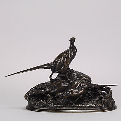 Auguste Cain Bronze of Nesting Pheasants 