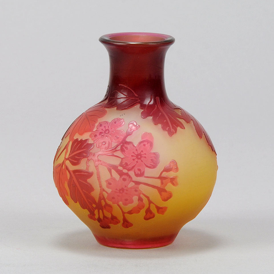 Emile Gallé Art Nouveau Glass Red Bulbous Vase