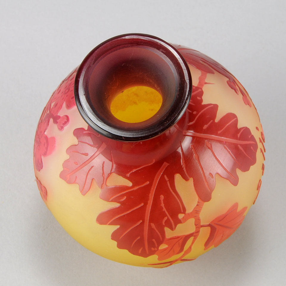 Emile Gallé Art Nouveau Glass Red Bulbous Vase