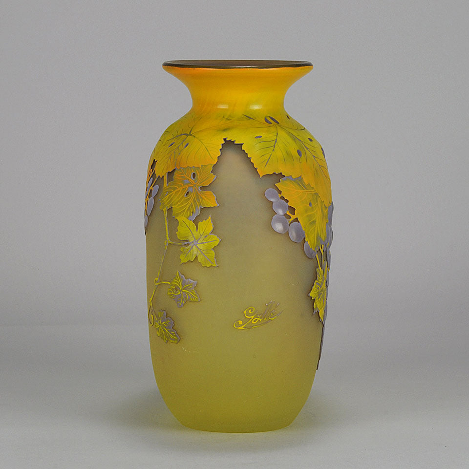 Emile Gallé Art Nouveau Glass Vase -  Raisins Soufflé Vase 